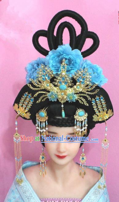 Traditional Handmade Chinese Hair Accessories Palace Lady Empress Phoenix Coronet Headwear, Imperial Concubine Tassel Step Shake Hairpins for Women