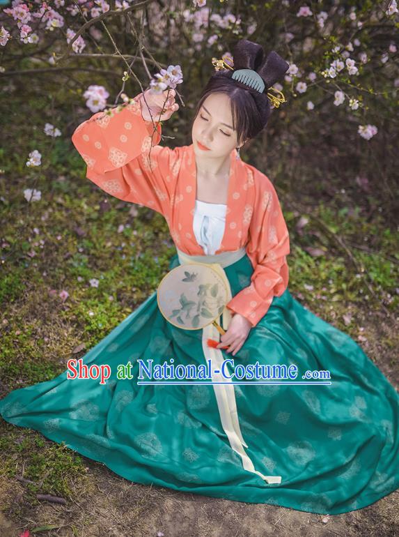 Traditional Chinese Ancient Hanfu Princess Costume Embroidered Green Slip Skirt, Asian China Tang Dynasty Palace Lady Clothing for Women