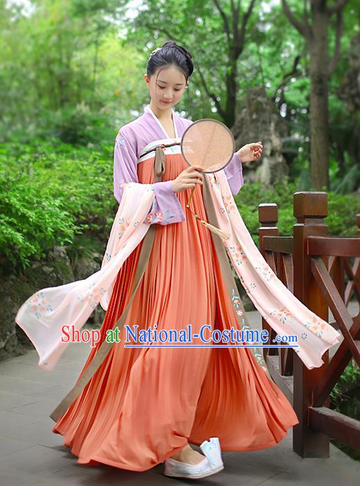 Traditional Chinese Ancient Hanfu Princess Costume Embroidered Red Slip Skirt, Asian China Tang Dynasty Palace Lady Clothing for Women