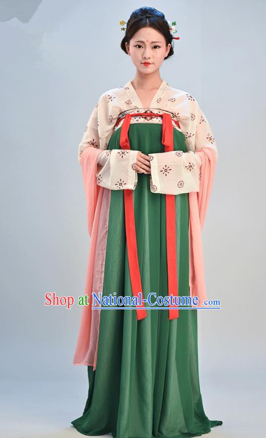 Traditional Chinese Ancient Young Lady Costume, Asian China Tang Dynasty Imperial Consort Embroidered Green Slip Skirt Clothing for Women