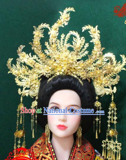 Traditional Handmade Chinese Hair Accessories Empress Phoenix Coronet, China Tang Dynasty Phoenix Tassel Hairpins for Women