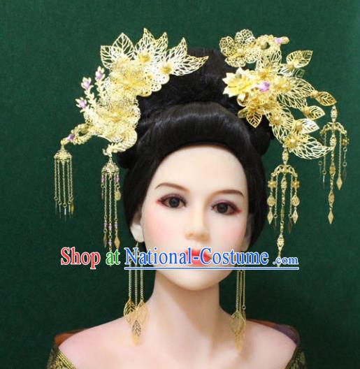 Traditional Handmade Chinese Hair Accessories Hanfu Phoenix Step Shake, Royal Princess Tassel Hairpins Complete Set for Women