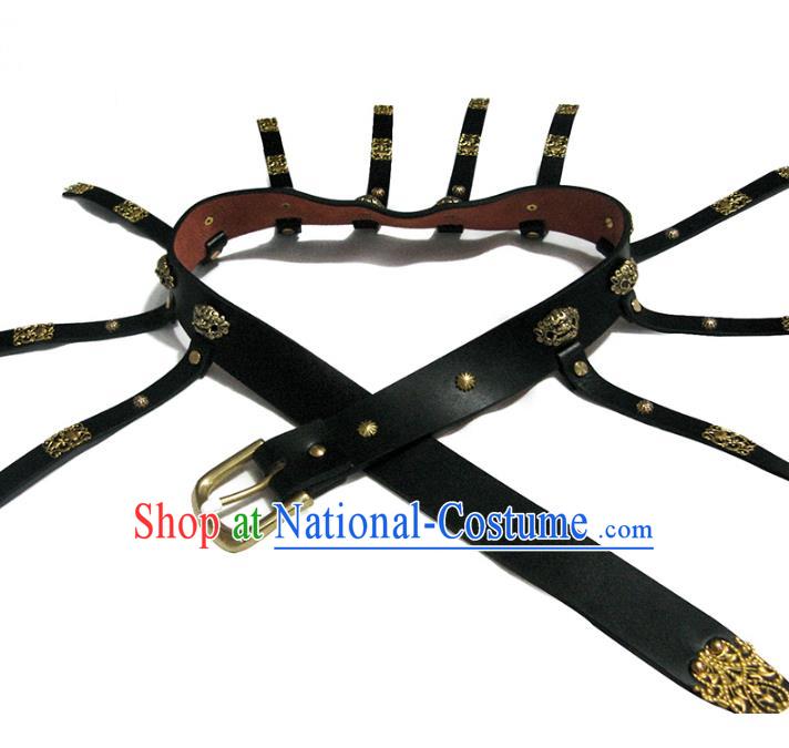 Traditional Handmade Chinese Accessories Ming Dynasty Emperor Belts, China Majesty Black Leather Waistband for Men