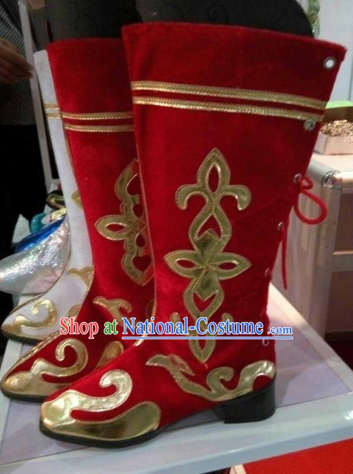 Traditional Chinese Minority Mongol Nationality Ethnic Mongolian Red Boots Mongolian Jockey Boots Tanks Boots