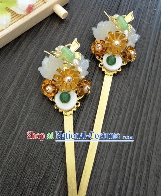 Traditional Handmade Chinese Hair Accessories Hanfu Copper Hairpins, China Palace Lady Jade Hair Stick Step Shake for Women