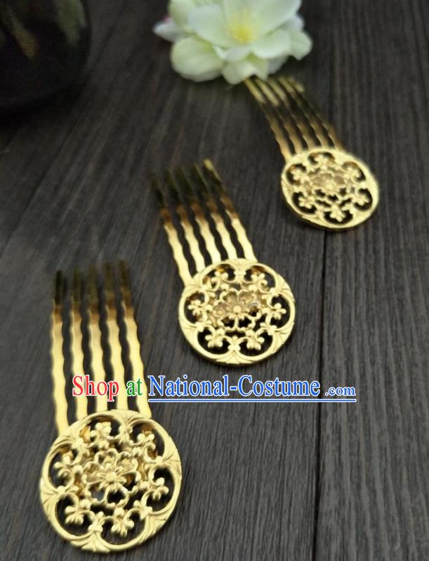 Traditional Handmade Chinese Hair Accessories Hanfu Shell Hairpins, China Ancient Tang Dynasty Palace Lady Golden Hair Comb for Women