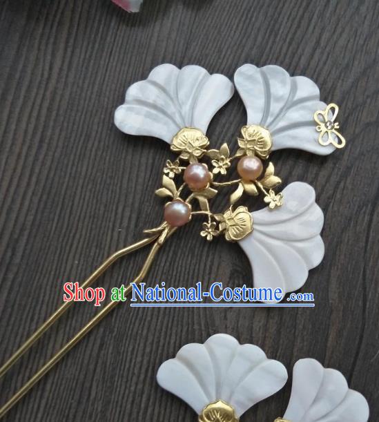 Traditional Handmade Chinese Hair Accessories Shell Hairpins, China Ancient Tang Dynasty Palace Lady Hanfu Hair Stick for Women