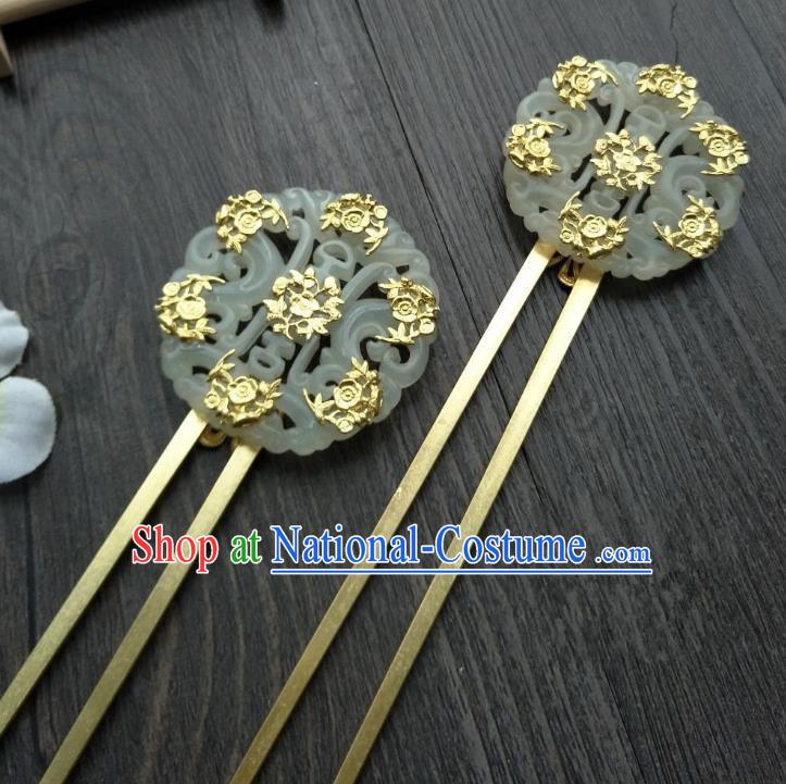 Traditional Handmade Chinese Hair Accessories Copper Jade Hairpins Kanzashi, China Ancient Palace Lady Hanfu Hair Stick for Women