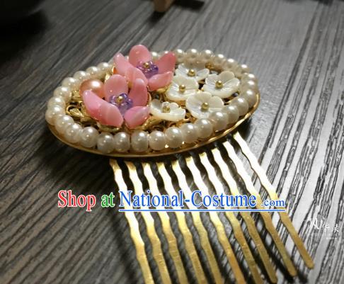 Traditional Handmade Chinese Hair Accessories Pearls Hair Comb Kanzashi, China Ancient Palace Lady Hanfu Hairpins for Women