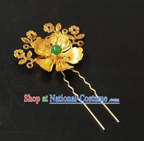 Traditional Handmade Chinese Qing Dynasty Manchu Lady Hair Accessories, China Ancient Imperial Concubine Golden Flower Hairpins for Women