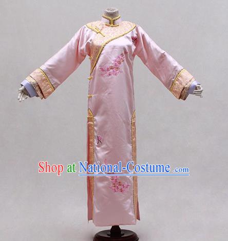 Traditional Ancient Chinese Manchu Imperial Concubine Pink Costume, Asian Chinese Qing Dynasty Princess Embroidered Dress Clothing for Women