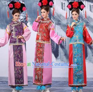 Traditional Ancient Chinese Manchu Imperial Concubine Costume, Asian Chinese Qing Dynasty Palace Lady Embroidered Dress Clothing for Women