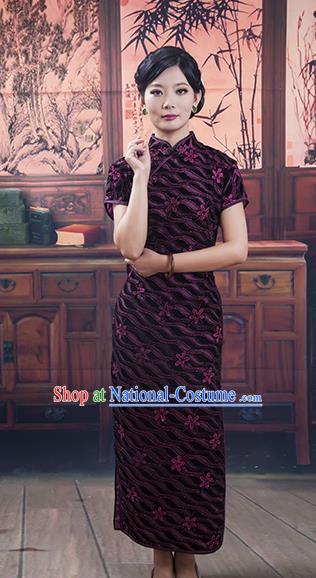 Traditional Ancient Chinese Republic of China Retro Cheongsam, Asian Chinese Chirpaur Embroidered Qipao Dress Clothing for Women