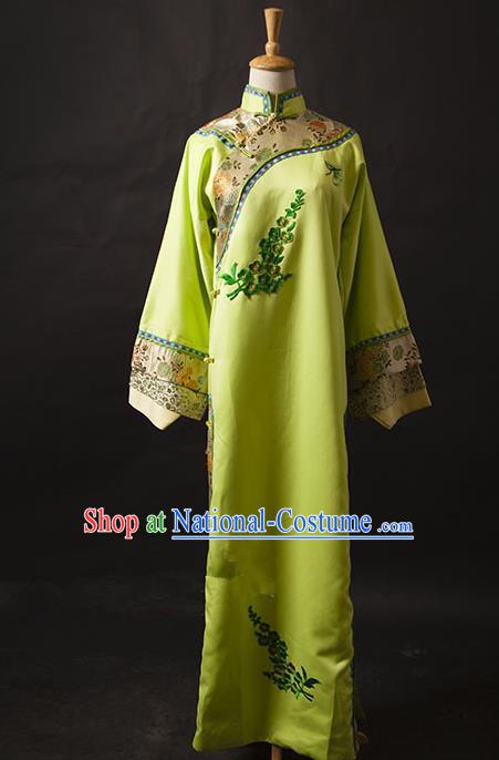 Traditional Ancient Chinese Manchu Palace Lady Costume, Asian Chinese Qing Dynasty Princess Embroidered Green Dress Clothing for Women