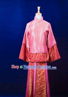 Traditional Ancient Chinese Nobility Lady Pink Costume, Asian Chinese Republic of China Xiuhe Suit Embroidered Clothing for Women