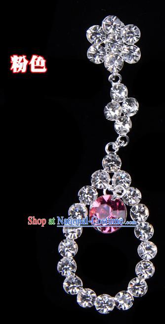 Traditional Beijing Opera Diva Jewelry Accessories Pink Crystal Tassel Earrings, Ancient Chinese Peking Opera Hua Tan Eardrop