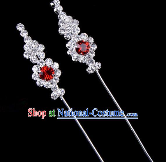 Traditional Beijing Opera Diva Hair Accessories Red Crystal Head Ornaments, Ancient Chinese Peking Opera Hua Tan Hairpins Hair Stick Headwear