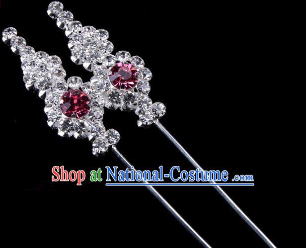 Traditional Beijing Opera Diva Hair Accessories Pink Crystal Head Ornaments, Ancient Chinese Peking Opera Hua Tan Hairpins Hair Stick Headwear