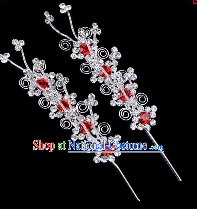 Traditional Beijing Opera Diva Hair Accessories Red Crystal Butterfly Head Ornaments Hairpins, Ancient Chinese Peking Opera Hua Tan Hair Stick Headwear