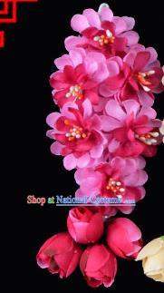 Traditional Beijing Opera Diva Hair Accessories Rosy Silk Wisteria villosa Rehder Hairpins, Ancient Chinese Peking Opera Setp Shake Hua Tan Hair Stick Headwear