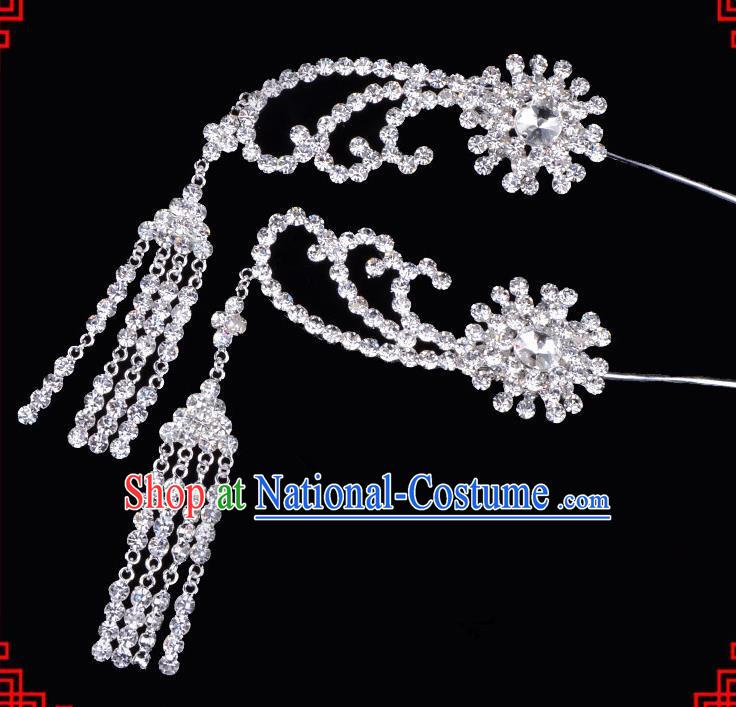 Traditional Beijing Opera Diva Hair Accessories Crystal Tassel Step Shake Hairpins, Ancient Chinese Peking Opera Hua Tan Hair Stick Headwear