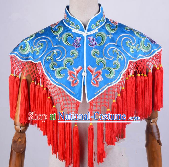 Top Grade Professional Beijing Opera Diva Costume Hua Tan Red Embroidered Cloud Shoulder, Traditional Ancient Chinese Peking Opera Princess Embroidery Clothing