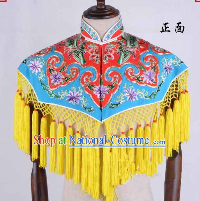 Top Grade Professional Beijing Opera Diva Costume Hua Tan Red Embroidered Cloud Shoulder, Traditional Ancient Chinese Peking Opera Princess Embroidery Clothing