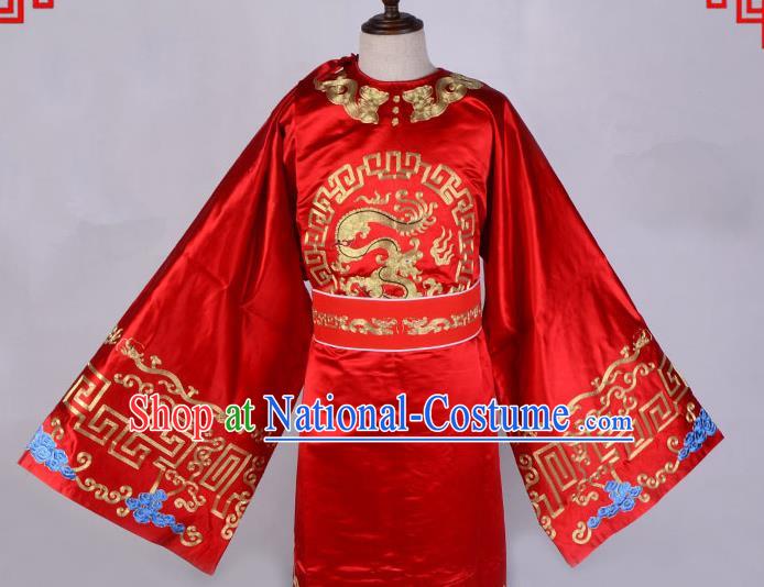 Top Grade Professional Beijing Opera Niche Costume Officer Red Embroidered Robe, Traditional Ancient Chinese Peking Opera Embroidery Gwanbok Clothing