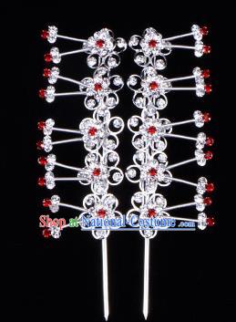 Traditional Beijing Opera Diva Hair Accessories Red Crystal Plum Blossom Head Ornaments Hairpins, Ancient Chinese Peking Opera Hua Tan Hair Stick Headwear