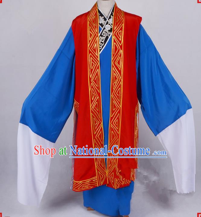 Top Grade Professional Beijing Opera Niche Costume Gifted Scholar Red Embroidered Long Vest, Traditional Ancient Chinese Peking Opera Embroidery Waistcoat