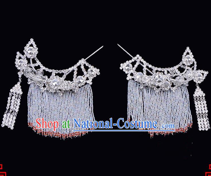 Traditional Beijing Opera Diva Hair Accessories Crystal Hairpins Temples Curtain Step Shake, Ancient Chinese Peking Opera Hua Tan Hair Stick Headwear