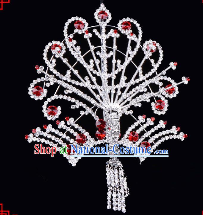 Traditional Beijing Opera Diva Hair Accessories Red Crystal Hairpins Phoenix Step Shake, Ancient Chinese Peking Opera Hua Tan Hair Stick Headwear