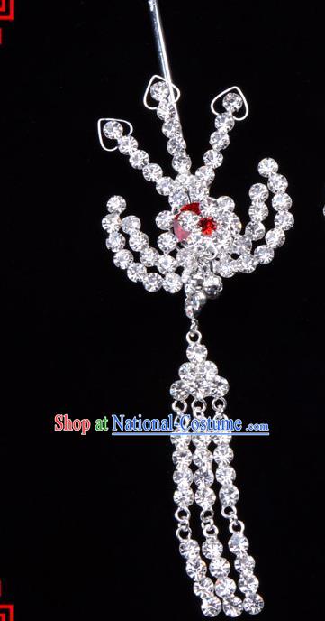 Traditional Beijing Opera Diva Hair Accessories Red Crystal Hairpins Phoenix Step Shake, Ancient Chinese Peking Opera Hua Tan Hair Stick Headwear