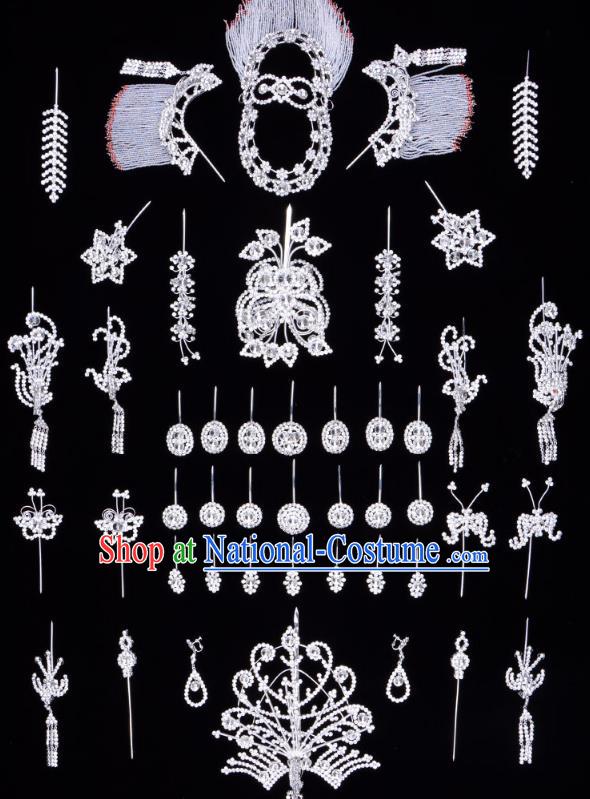 Traditional Beijing Opera Diva Hair Accessories Crystal Butterfly Head Ornaments Complete Set, Ancient Chinese Peking Opera Hua Tan Hairpins Phoenix Step Shake Headwear