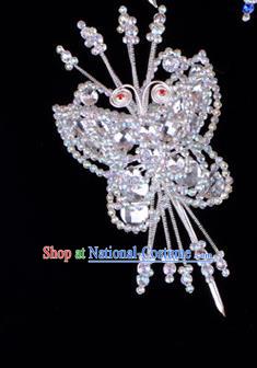 Traditional Beijing Opera Diva Hair Accessories Crystal Butterfly Head Ornaments Hairpin, Ancient Chinese Peking Opera Hua Tan Hairpins Headwear