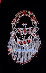 Traditional Beijing Opera Diva Hair Accessories Red Crystal Head Ornaments Headband, Ancient Chinese Peking Opera Hua Tan Hairpins Headwear