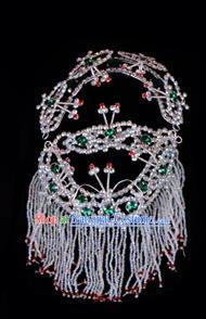 Traditional Beijing Opera Diva Hair Accessories Green Crystal Head Ornaments Headband, Ancient Chinese Peking Opera Hua Tan Hairpins Headwear