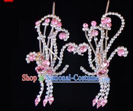 Traditional Beijing Opera Diva Hair Accessories Pink Crystal Head Ornaments Phoenix Step Shake, Ancient Chinese Peking Opera Hua Tan Hairpins Headwear