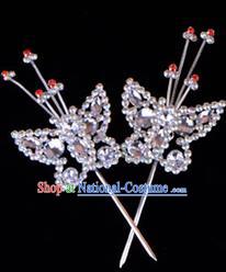 Traditional Beijing Opera Diva Hair Accessories Crystal Head Ornaments Butterfly Hairpin, Ancient Chinese Peking Opera Hua Tan Hairpins Headwear