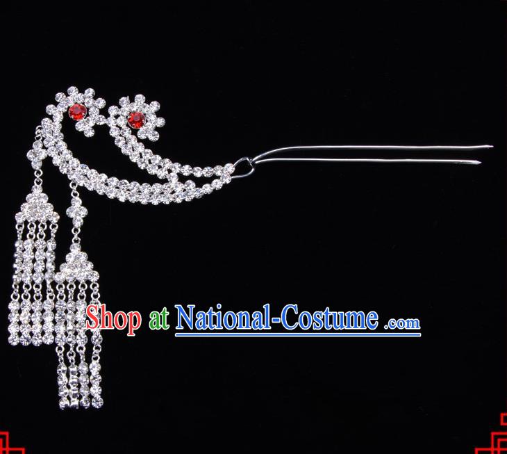 Traditional Beijing Opera Diva Hair Accessories Crystal Tassel Step Shake Phoenix Hairpins, Ancient Chinese Peking Opera Hua Tan Hair Stick Headwear