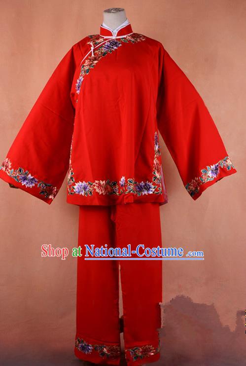 Top Grade Professional Beijing Old Women Costume Pantaloon Embroidered Red Blouse, Traditional Ancient Chinese Peking Opera Matchmakers Embroidery Clothing