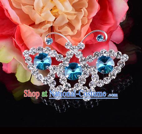 Traditional Beijing Opera Diva Jewelry Accessories Blue Crystal Brooch, Ancient Chinese Peking Opera Hua Tan Breastpin