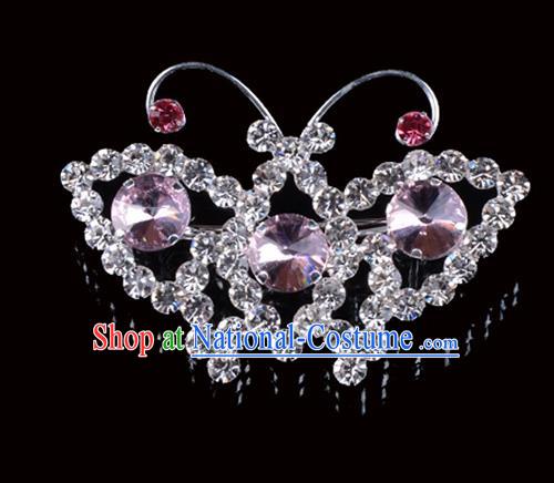 Traditional Beijing Opera Diva Jewelry Accessories Pink Crystal Brooch, Ancient Chinese Peking Opera Hua Tan Breastpin