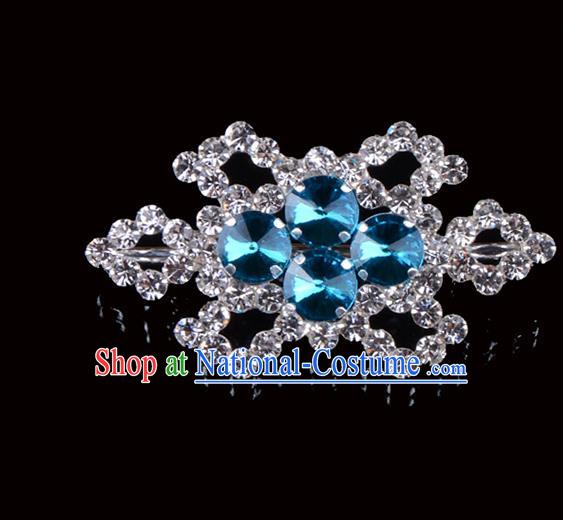 Traditional Beijing Opera Diva Jewelry Accessories Blue Crystal Brooch, Ancient Chinese Peking Opera Hua Tan Breastpin