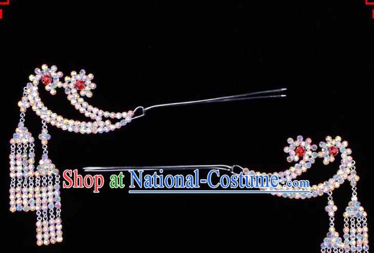 Traditional Beijing Opera Diva Hair Accessories Colorful Crystal Tassel Step Shake Phoenix Hairpins, Ancient Chinese Peking Opera Hua Tan Hair Stick Headwear