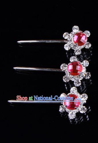 Traditional Beijing Opera Diva Hair Accessories Rosy Crystal Hair Stick, Ancient Chinese Peking Opera Hua Tan Hairpins