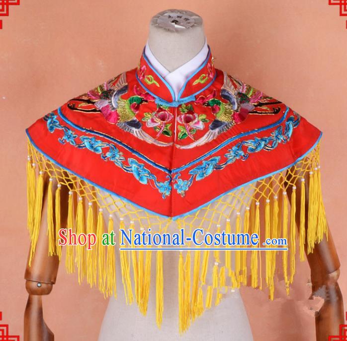 Top Grade Professional Beijing Opera Palace Lady Costume Hua Tan Red Embroidered Cloud Shoulder, Traditional Ancient Chinese Peking Opera Diva Wedding Embroidery Clothing