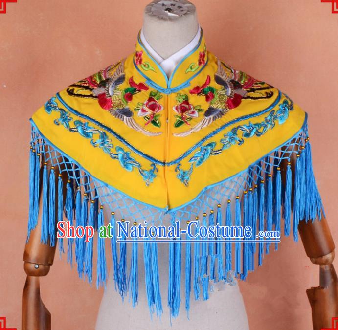 Top Grade Professional Beijing Opera Palace Lady Costume Hua Tan Yellow Embroidered Cloud Shoulder, Traditional Ancient Chinese Peking Opera Diva Embroidery Clothing