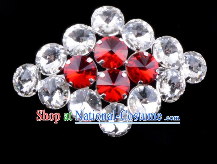 Traditional Beijing Opera Young Lady Jewelry Accessories Diva Red Crystal Brooch, Ancient Chinese Peking Opera Hua Tan Breastpin