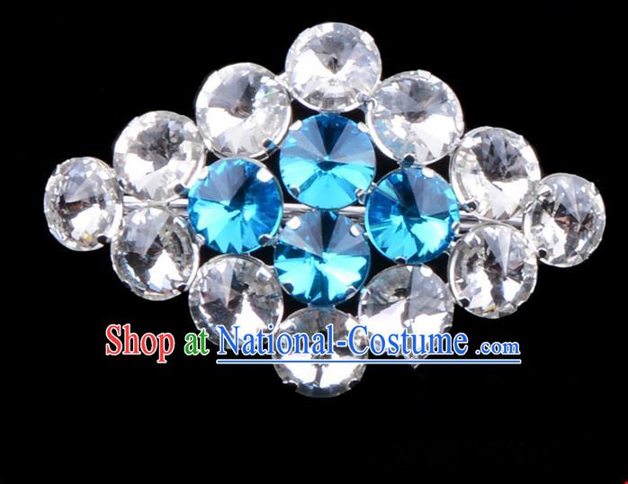 Traditional Beijing Opera Young Lady Jewelry Accessories Diva Blue Crystal Brooch, Ancient Chinese Peking Opera Hua Tan Breastpin